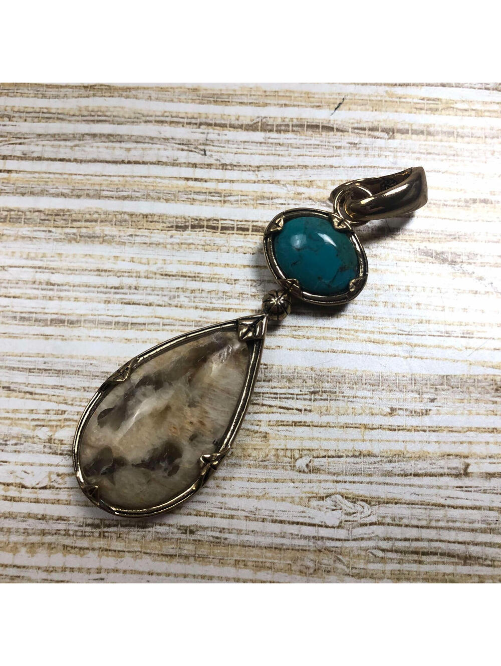 834 Studio Barse Jasper & Turquoise Bronze enhancer pendant